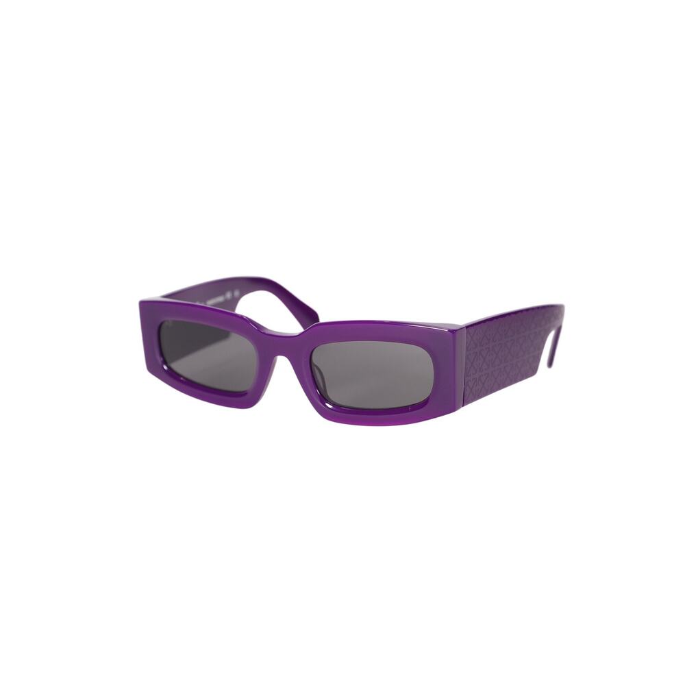 Off-White CARY Narrow Rectangle Sunglasses – Shiny Purple / Dark Gray – NWT
